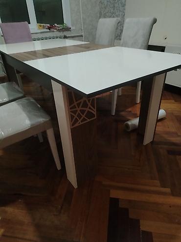 Mebel: Qonaq otağı üçün, İşlənmiş, Açılan, Dördbucaq masa, 8 stul — 6
