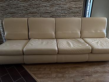 Bej rəngli geniş modern dəri divan (açılıb çarpayı olur) * Növ: Künc