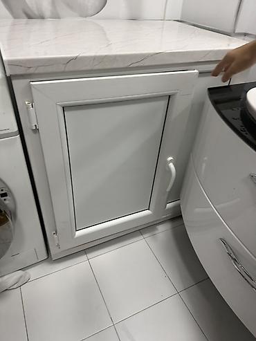 plastik dolabı: PVC vann otağı dolabı və süni mərmər üst tabla - Material: rütubətə — 2
