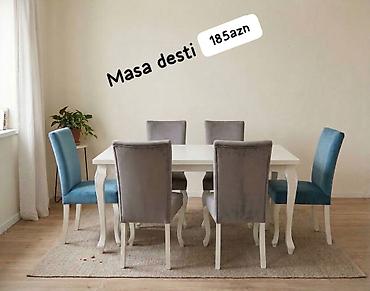 Qonaq otağı üçün, İşlənmiş, Dördbucaq masa, 6 stul