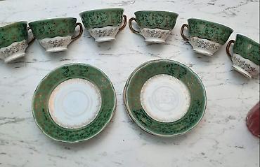 Qab-qacaq və mətbəx ləvazimatları: Çay dəsti, rəng - Yaşıl, Farfor, 6 nəfərlik — 1