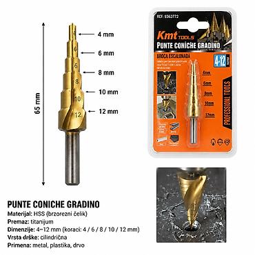 KMT Stepenik za WC šolju – burgija 4–12 mm Opis: Stepenasta (konusna)