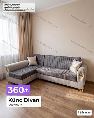 Ev və bağ: Künc divan – 260×160 sm - Mexanizm: açılan, bazalı (yataq funksiyalı — 1