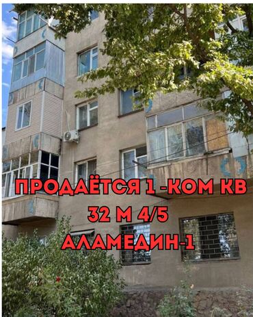 рядом с аламединским рынком: 1 комната, 32 м², 105 серия, 4 этаж, Евроремонт