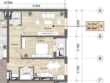 1км квартира: 2 бөлмө, 69 кв. м, Жеке план, 11 кабат, Косметикалык ремонт