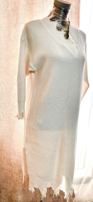 длинное трикотажное платье в пол: Повседневное платье, Италия, Осень-весна, Длинная модель, Прямое, L