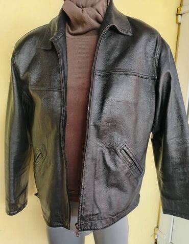 tommy jakna: Leather jacket Genuine leather, 3XL (EU 58), color - Black