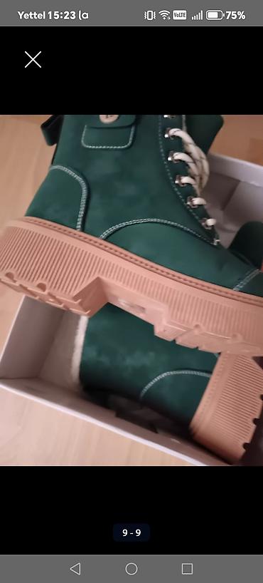 Gležnjače: Ženske zimske čizme do članka - Boja: tamnozelena gornjište, bež đon — 9