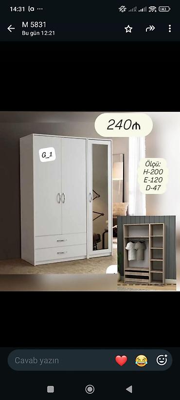 paltar dolablar: Ağ rəngli 3 qapılı paltar dolabı - Ölçü: H-200, E-120, D-47 (sm) - — 1