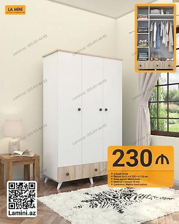 Ev üçün mebel: 3 qapılı dolab - Ölçülər: dərinlik 47 sm × hündürlük 200 sm × en 120 — 1