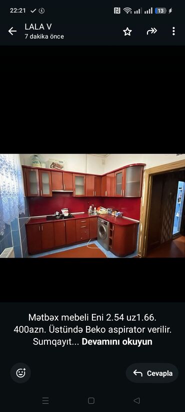Restoran mebeli: Mətbəx mebeli Eni 2.54 uz1.66. 400azn. Üstündə Beko aspirator verilir