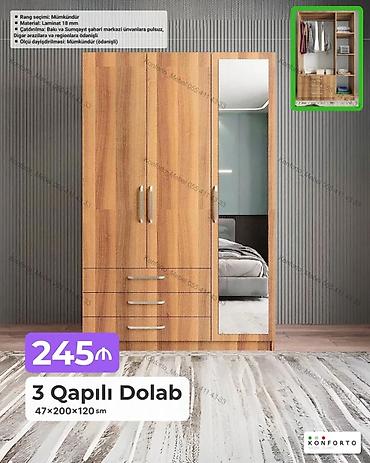 Mebel: 3 Qapılı Dolab – 47×200×120 sm - Material: 18 mm laminat - Rəng — 1