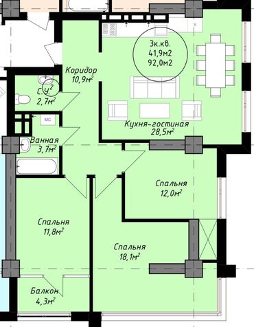 ищу квартиру частный дом: 3 комнаты, 93 м², Индивидуалка, 4 этаж, ПСО (под самоотделку)