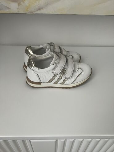 обувь из натуральной кожи: Детские кроссовки - Цвет: белый с золотистыми вставками и