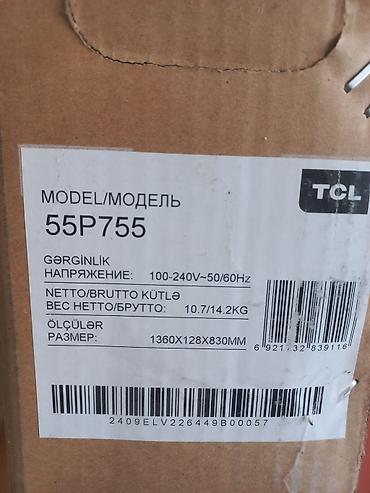 led ekran: TCL 55P755 55" Smart TV - Model: 55P755 (şəkildə qutudakı etiket) - — 3
