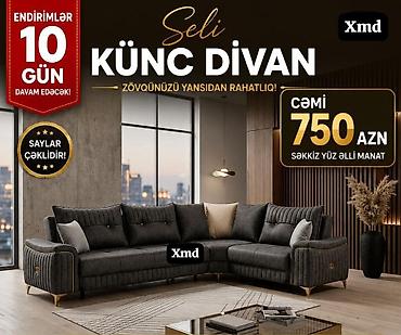 kreditle kunc divanlar: Seli künc divan - Zövqünüzü yansıdan rahatlıq üçün modern L‑şəkilli — 1