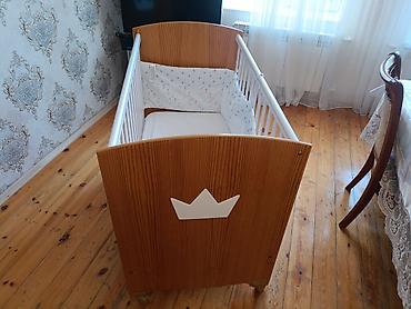 Beşiklər: Uşaq beşiyi – taxta karkaslı, təkərli model - Material: ağ və ağac — 2