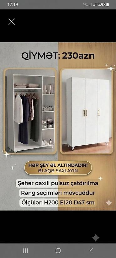 mebel ikinci el ofismebeli: Məhsul: 3 qapılı paltar dolabı Dolab.H-200,E-120,D-47 Baki-Sumqayit — 1