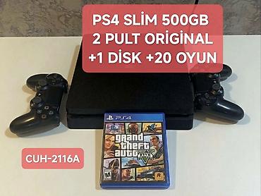 playstation joystick: PS4 slim 500GB əla vəziyətdə hazır qoş oyna +1disk +2 pult original — 1
