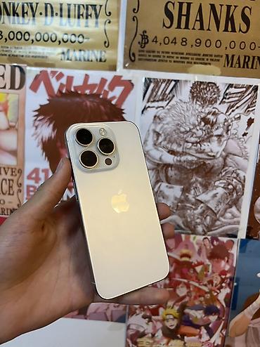 IPhone 15 Pro, Б/у, 128 ГБ, White Titanium, Чехол, 80 %