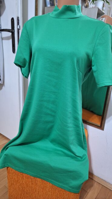 trikotaža haljine: Reserved XL (EU 42), color - Green, Evening, Short sleeves