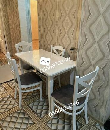 Masa və oturacaq dəstləri: Mətbəx üçün, Yeni, Açılmayan, Dördbucaq masa, 4 stul — 15