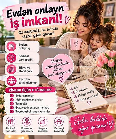 eve xadime axtariram: Ev köməkçisi tələb olunur, Dəyişən qrafik, Təcrübəsiz, İşəmuzd ödəniş — 1
