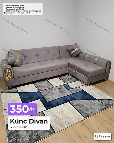 Ev üçün mebel: Künc Divan – 260×160 sm Xüsusiyyətlər: - Mexanizm: Açılan, bazalı — 1