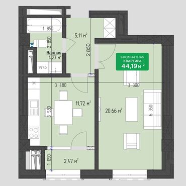 срочно продаю дом кок жар: 1 комната, 44 м², Элитка, 9 этаж, ПСО (под самоотделку)