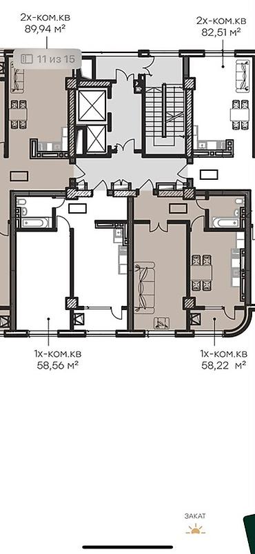 Строится, 2 комнаты, 59 м²