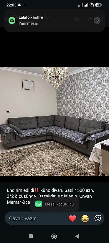 Endirim edildi‼️ künc divan. Satılır 500 azn. 3*2 ölçüsündə lalafo.az -da Endirim edildi‼️ künc divan. Satılır 500 azn. 3*2 ölçüsündə