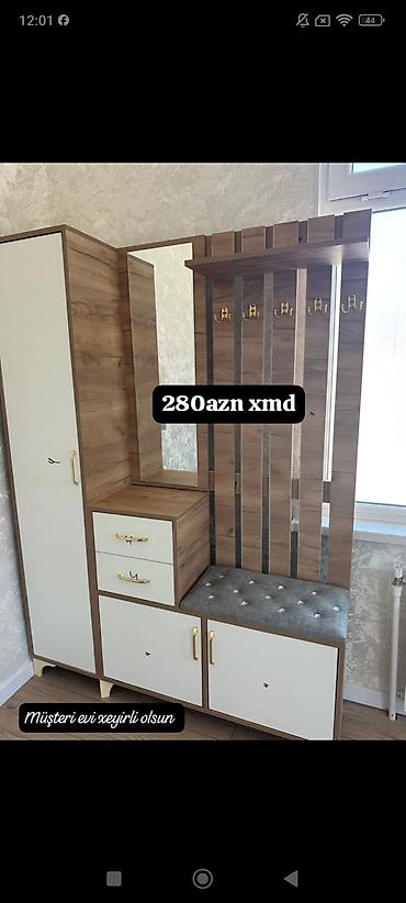 dolab dəhliz: Dəhliz üçün çoxfunksiyalı asqılı və şkaf dəsti - Material: ağ-qəhvəyi — 1