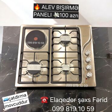 Plitələr və bişirmə panelləri: Plitə Alev, Qarışıq, Stolüstü, 4 gözlü