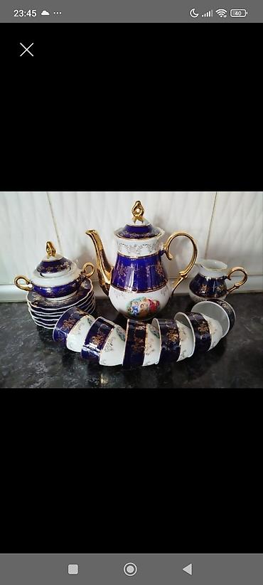sudlu inekler: Çay dəsti, rəng - Mavi, Farfor, 6 nəfərlik — 1
