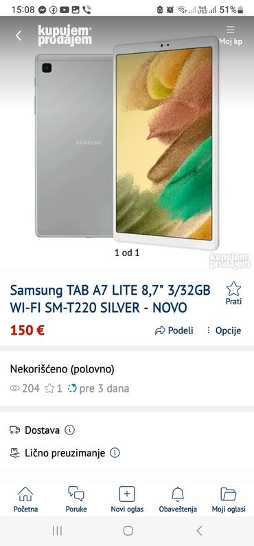 Tableti: Samsung Galaxy Tab A7 Lite (model SM‑T220) - Ekran 8.7" - Stražnja — 12