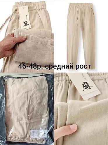 льняные штаны: Мужские прямые льняные брюки на лето в 3-х расцв: белый, чёрный, серый — 4