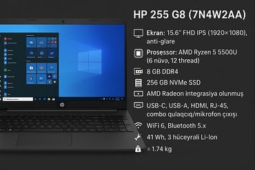 Boşqablar: Yeni HP 15.6 ", AMD Ryzen 5, 256 GB