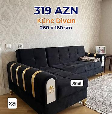 metbext mebelleri: Künc divan, 260 × 160 sm ölçüdə. Qara rəngli zərif dizayna malikdir — 1