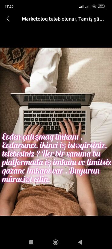 gece novbesi is: Marketoloq tələb olunur, Onlayn iş, İstənilən yaş, Təcrübəsiz