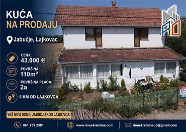 kuće i placevi leskovac: NA PRODAJU! Useljiva kuća u Jabučju kod Lajkovca! Površina kuće — 1