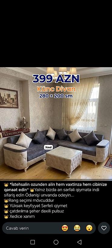Mebel: Künc divan, Yeni, Şəhərdaxili pulsuz çatdırılma — 4