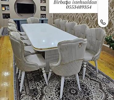 mdf panel: 12 nəfərlik yemək dəsti - Dəst: 1 ədəd iri düzbucaqlı masa + 12 ədəd — 3