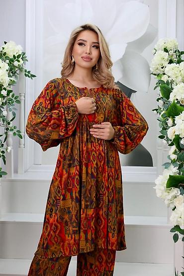 домашние костюмы: Женский комплект из вискозы: туника свободного кроя + широкие брюки - — 2