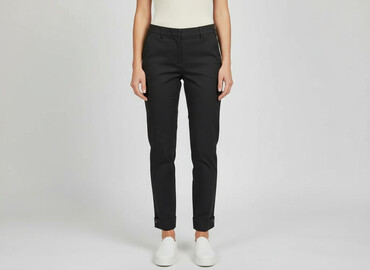 brązowe buty czarne spodnie: Material trousers for women, size S