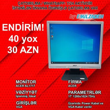 Monitorlar: Monitor "17 Acer AL1717" ENDİRİM!!! 🚚Metrolara və ünvana çatdırılma