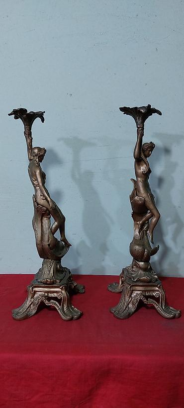 tort ucun şamlar: Cüt dekorativ şamdan – heykəltəraş üslubunda - Material: tökmə metal — 2
