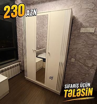 Dolablar: Yeni, 3 qapılı, Güzgülü, Ağ, Açılan, Düz dolab — 1
