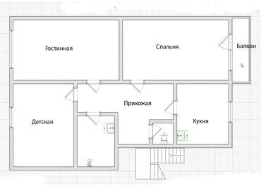 профсоюзная квартира: 3 комнаты, 50 м², 107 серия, 1 этаж, Старый ремонт