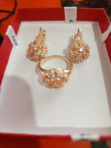 Bijuteriya dəstləri: Üzük və sırğalar - Rəng: qızılı qirmizi rus qizili rengi rose gold - — 11