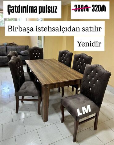 Столы: Masa 6 Stul dəsti Masa bağlı: 90×1.70+6stul: 320₼ Masa açılan 